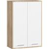 AKORD Mobiletto Bagno Sospeso FIN 64 cm - 2 Ante, 4 Ripiani - Pensile Bagno Salvaspazio Opaco 64x94x30 cm - Armadietto Modulare Sospeso per Spazi Stretti - Rovere Sonoma & Bianco
