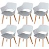 JZGORC Set di 6 Sedie da Pranzo Moderne, Sedia da Pranzo in Stile Nordico con Braccioli, Gambe in Faggio, Sedia da Cucina Imbottita in Plaid di Lino - Bianco