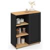 IDMarket - Aparador VITO de 3 estantes con armario negro y tapa de madera de 70 cm