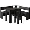 Vicco Combinazione di panche e tavolo ad angolo Roman, Nero, 150 x 150 cm con tavolo, adatto per il posizionamento ad angolo in cucine e sale da pranzo