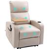 HOMCOM Poltrona Relax Elettrica, Poltrona Massaggiante Reclinabile con Portabicchieri, Telecomando, Poggiapiedi, Timer, Tavolino Girevole e Tasche Laterali, in Microfibra, Legno e Acciaio, Beige