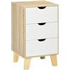 HOMCOM Cassettiera con 3 cassetti e base rialzata, per camera da letto, soggiorno, corridoio, stile moderno, anti-ribaltamento, 40 x 35 x 68,5 cm naturale e bianco