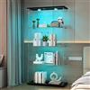 BPKADHY - Mobile vetrina in vetro con LED, 164 x 80,5 x 36,5 cm, con 2 ante e 4 ripiani, serratura, vetrinetta trasparente per bar, per oggetti da collezione, soggiorno, nero