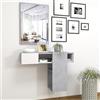 BRICOZONE Mobile Sospeso Scorrevole Da Ingresso Con Specchio Moderno Contemporaneo Salvaspazio Innovativo Funzionale Pensili Pannelli Legno Rettangolare Parete 100 x 31.5 x 75 cm Bianco Grigio Cemento