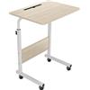 SogesPower Tavolino, Tavolino Piccolo con 4 Ruote girevoli, Altezza Regolabile, Scrivania per Computer a Forma di C, con Supporto per Tablet, 60*40*(71-90) CM