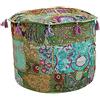DK Homewares Ottomane Pouf Rotondo Indiano Hassock Verde Patchwork Ricamato Cotone Pouf Soggiorno Pouf Decorativo poggiapiedi Pouf | (18x18x13 Pollici / 45 cm) | Solo Copertura