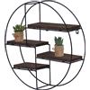 Mendler Scaffale mensola portaoggetti pensile 4 Ripiani HWC-K76 Rotondo 45x45x11cm Ferro Verniciato Legno Scuro
