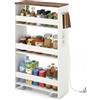 RELAX4LIFE Carrello Portaoggetti Ultra Sottile a 4 Ripiani 13cm/20cm con Ruote 360° e Freni, Salvaspazio e Stretto per Cucina, Bagno (Marrone+Bianco, 48x20x81 cm-Prese Multiple)