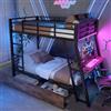 Trdlpyn Letto a Soppalco 90 x 200 cm con Striscia LED, Letto a Castello con Scrivania e 2 Cassetti, Struttura in Ferro, letto Matrimoniale in Metallo per 2 persone (Senza Materasso)