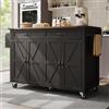 Moimhear Isola da cucina, carrello da cucina con piano di lavoro estraibile, armadio da cucina con 2 ante scorrevoli e 3 cassetti, con venature in legno, nero (140 x 73 x 93 cm)