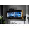 Komodee, Vetrina Savona - Armadio in vetro, Wotan/Nero, larghezza 100 cm x altezza 50 cm x profondità 30 cm, LED Blu, 2 ripiani in vetro, 2 ante per soggiorno, cucina