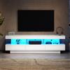 KAZZIO Mobile TV bianco lucido con 3 scomparti in vetro, illuminazione LED 160 x 38 x 50,5 cm, controllo app, connessione Bluetooth, per TV da 70 pollici, lucido con supporto per TV in vetro, Smart TV