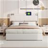 BLSYHDH Letto baule 140 x 200 cm, letto imbottito con sistema idraulico e cassapanca, letto matrimoniale con contenitore con testiera e rete a doghe (beige+lino)