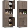 LIFEZEAL Armadio da bagno alto, mobile portaoggetti a 3 livelli in legno con 4 ante e 1 cassetto, scomparto aperto, ripiano regolabile, armadio moderno per bagno, cucina (marrone chiaro)