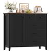 HOCSOK Credenza Cucina, Mobiletto con 5 cassetti e 1 Anta, Armadio di Stoccaggio in Legno Salvaspazio con Ripiano Regolabile, per Soggiorno, Sala da Pranzo, Cucina, Nero e Marrone