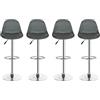 LANTUS Bar, Set di 4 Sgabelli Superficie, Altezza Regolabile, Sedia da Cucina Girevole con Schienale e Poggiapiedi-Grigio-4pz