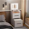 MSFE Tavolo da Trucco 3 in 1 con specchio Plip Top, Specchio LED A 3 Colori E Sgabelli Piccola Unità Vanity Toeletta con 3 cassetti, Console Trucco Compatto con piano in vetro visibile,Prodotto Brevettato