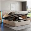 Julyue Letto Matrimoniale 140x190 cm, letto una piazza e mezza contenitore con LED, Letti Idraulico con rete a doghe, Velluto, senza materasso (Beige, 140x190 cm)