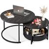 WLIVE Tavolino da Salotto, Set di 2 Tavolino Basso con Cestino in Tessuto, Stile Moderno, Design Industriale, 80/60 CM per Il Soggiorno, Nero Carbone