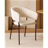 exagonshop Sedia con braccioli in Tessuto Boucle Imbottito Bianco