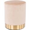 Shally Dogan Pouf in Velluto con Base in Metallo e Struttura in MDF, Design Moderno, Poggiapiedi Forma Cilindrica, Sgabello Tondo con Seduta Imbottita Morbida, Arredamento Interno (Beige)