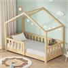 ML DESIGN modern living ML-Design Letto a Casetta per Bambini 70x140 cm Naturale in Legno Massello di Pino con Sponda di Sicurezza Rete a Doghe e Tetto, Lettino Montessori Basso da Terra per Bambine, Arredamento Cameretta