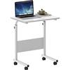 SogesHome Schrebitisch Steh Stand Tavolo Tavolo da Computer Tavolo per Computer Portatile Tavolo con Ruote per Letto Divano Ospedale Infermieristica Lettura Cibo, 60 x 40 cm, Bianco