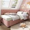 MSMOK Letto imbottito, 90 x 200 cm, divano letto con spazio idraulico, senza materasso, velluto, letto per bambini, con rete a doghe in legno, rosa.