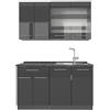 Vicco Cucina monoblocco Fame-Line, Antracite lucido, 140 cm, PL Antracite, adatto per la combinazione individuale con altri moduli