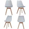 HJhomeheart Set di 4 sedie da pranzo Scandinave, Gambe in Legno massello, Cuscini per Sedie Intrecciati, Sedie da Cucina, Sedie Moderne (Bianco-4)