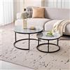 GrandCA HOME Set di 2 Tavolini Rotondi da Caffè, Tavolini Impilabili Moderni per il Soggiorno, Struttura in Metallo Nero, 50 cm e 70 cm, Realizzati in Marmo Grigio e Pietra Sinterizzata