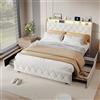 BSCFHCZ Letto alla Francese 140x200 con LED e 4 Cassetti, Letto Imbottito in Velluto Bianco Crema, Struttura Letto Matrimoniale con Spazio Archiviazione, USB e Type-C, Design Moderno (Senza Materasso)