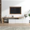 KOMHTOM Mobile TV bianco/nero con LED, credenza a 3 ante e 2 ripiani in vetro, armadio multifunzione per soggiorno e camera da letto (bianco)