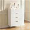 BEIJIALY Cassettiera bianca a 4 cassetti, cassettiera per camera da letto, con maniglie e gambe dorate, mobile per soggiorno, 60 x 34 x 91 cm, Bianco