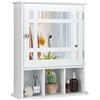 GIANTEX Specchio Bagno con Mensola, Toletta da Trucco Bianco con Specchio con 3 Scomparti e 1 Anta, Armadietto da Parete con Ripiano Regolabile, 48x17x60cm