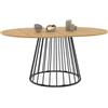 IDMarket - Tavolo da pranzo rotondo allungabile YUNA 4-8 persone con piano in legno e gamba in filo metallico nero 110-150 cm