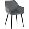 CLP Sedia da pranzo imbottita con schienale Luena, sedia da cucina in velluto o tessuto, struttura in metallo nero, carico massimo 150 kg, Colore: grigio scuro, Materiale: Velluto