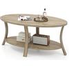 LIFEZEAL Tavolino Salotto Ovale a 2 Ripiani con Scomparti Aperti, in Legno Massello, Tavolino da Caffè, Divano, Tavolo Soggiorno, Moderno, Salvaspazio, Semplice, 111x60,5x47cm, Max 160kg (Quercia)