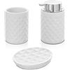 Inbagno Set Completo Accessori Bagno 3 Pezzi Colore Bianco, Kit Accessori appoggio con Dispenser, portaspazzolini e portasapone Solido, in Ceramica, Linea Cristal