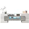 KecDuey Elegante mobile TV da 145 cm, colore bianco lucido, banco TV con illuminazione LED e piano in vetro per soggiorno, design moderno (bianco e grigio, 145 cm)