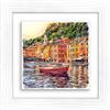 Lupia - Quadro Moderno con paesaggi e localismi Italiani, Ceramica e Stampa Rilievo, Cornice Legno Shabby Modern Bianca, Decorazione Parete, Quadretti Soggiorno, 29x29 cm, Genova Costa