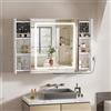 ChromaCasa Specchio Bagno Contenitore con 3 Colori LED Dimmerabile, Armadio Specchio Bagno con Lente d'ingrandimento 10x, Armadio Scorrevole Nascosto,Deumidificazione (94x65x16 cm,Bianco)