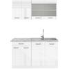 Vicco Cucina monoblocco R-Line, Bianco lucido, 140 cm | 4 Moduli · Piedini regolabili in altezza · Piano di lavoro incl. · Ante robuste · Con mobile vetrina