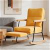 Julyue Comoda poltrona a dondolo in tessuto lino, con poggiapiedi scorrevole, sedia da lettura ergonomica con schienale alto e legno, per soggiorno, balcone, ufficio e donna incinta (colore giallo senape)