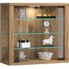 VCM Vetrina a Muro in Vetro Vitrosa S Quercia da Miele, H. 40 x B. 43 x T. 18 cm, 3 Ripiani Regolabili, Montaggio a Parete, Colore Oak