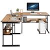 GYMAX Scrivania Angolare, Piano Regolabile, Tavolo a Forma di L con Supporto per Mainframe, per Ufficio e Gaming per Casa, Camera da Letto, Soggiorno, Ufficio (Nocciola)