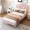 Aunvla Letto imbottito in velluto, 90 x 200 cm, letto a conchiglia con gambe in ferro dorato, testiera regolabile in altezza, rete a doghe in legno, rosa