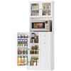 HOCSOK Credenza Cucina Alta, 182.5cm Mobile Dispensa, Armadio Buffet con 4 Ante e 2 Cassetti, Vetrina Cucina con Ripiani Regolabili, Bianca