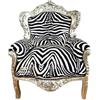 CasAmin Home & Living Poltrona in stile Luigi XV con strisce animali, poltrona divano in stile retrò barocco rococò in argento finitura per interni