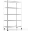 Himimi Scaffalatura a 5 Ripiani con Ruote e Piedini Livellatori, Scaffale di Stoccaggio in Metallo Regolabile in Altezza, Unità di Scaffalatura in Piedi per Bagno, Cucina,90 * 45 * 208CM, Argento